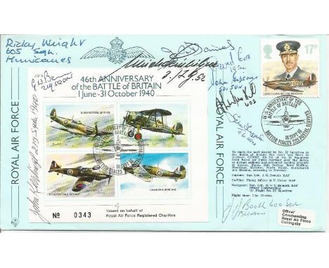 Battle of Britain pilots signed 46th ann cover JSF9. Signed by Erich Steinhilper, G Benn, R Wright, J Keatings, G Leggett, J 