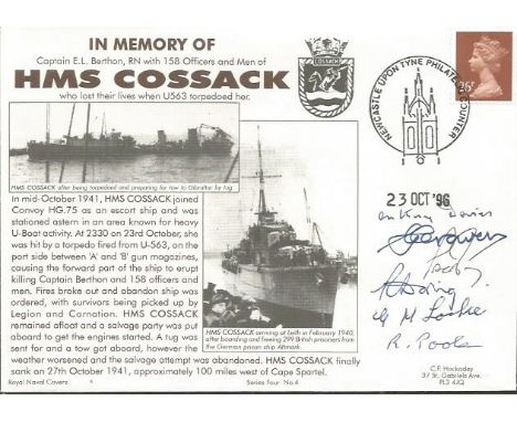 Navy multiple signed cover. Davies, Craven, Day, Doring, Locke and Poole signed HMS Cossack navy cover. Series 4 number 4. Go