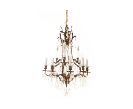 A ROCOCO STYLE CHANDELIER
Of 19th Century style, eight-light, of foliate design with cut glass drops
80cm high x 60cm wide
Co