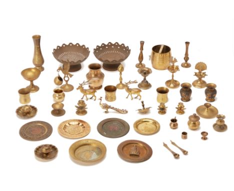 A LARGE GROUP OF ASSORTED BRASS ITEMS
Approximately 37 pieces, mostly of Eastern origin, to include bowls, oil lamps, cases e
