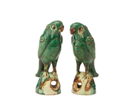 A PAIR OF CHINESE GREEN GLAZED PARROT JOSS STICK HOLDERS
Naturalistically modelled with a hole to the upper back
22cm high
Co