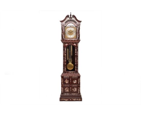 A CHINESE MOTHER OF PEARL INLAID ROSEWOOD LONGCASE CLOCK
Late 20th Century, the rosewood case profusely inlaid with foliate d