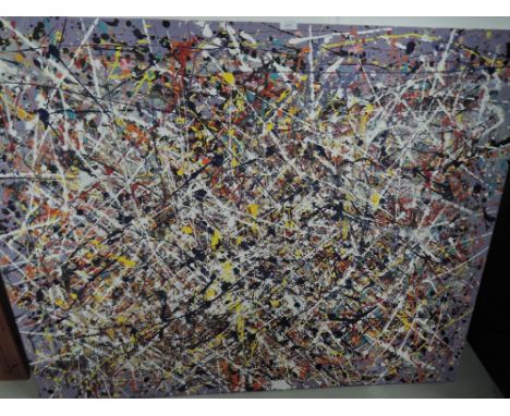 A large expressionist oil on canvas in a Jackson Pollock style