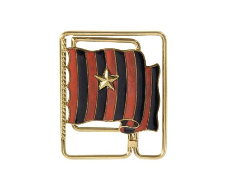 AC Milan - 80's - Enamelled 18K gold money clip featuring an AC Milan flag. Measures 42 x 50 mm - approx Gr 28 Provenance: Fo