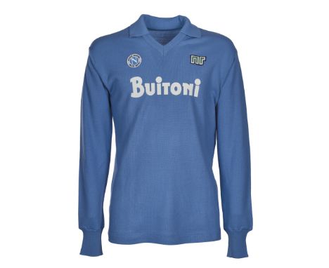 Diego Armando Maradona - S.S.C. Napoli  - Season 1985-1986  - Home match shirt, Ennerre, long sleeves, inner label CTR4. Fron