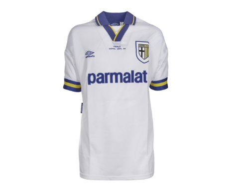 Gianfranco Zola - Parma A.C.  –1995 UEFA Cup Final  - Home match shirt, Umbro, short sleeves, size L. Front: embroidered tech