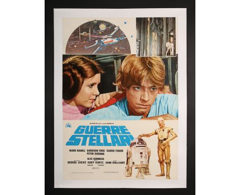 Linen-backed Italian Photobusta for "Star Wars" (1977). The poster design incorporates elements of painted illustration and p