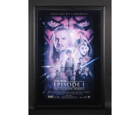 Cast autographed US One-Sheet "Style-B" poster for Star Wars "The Phantom Menace" (1999). This item has been framed and glaze