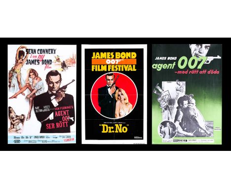 Three James Bond posters including Swedish posters for the 1972 re-release of "Dr No" (1972) and 1979 re-release of "From Rus