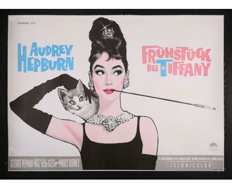 Linen-backed German A0 poster for "Breakfast At Tiffany's" (1961). German artist Bruno Rehak adapted the Robert McGinnis Amer