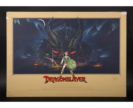 UK original Concept Artwork for the UK Quad poster for "Dragonslayer" (1981). This was one of several designs created by Vic 