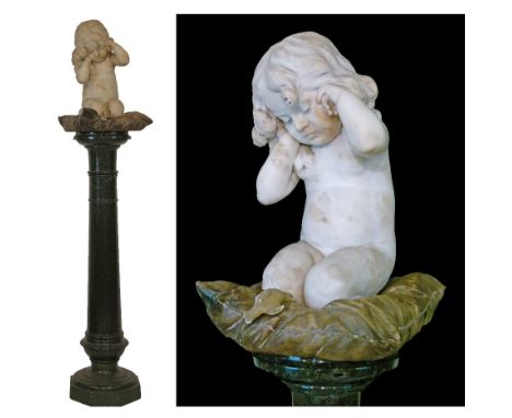 Ferdinando Vichi (Italian 1875-1945) - marble figure depicting a young girl kneeling on a pillow and crying over a dead bird,