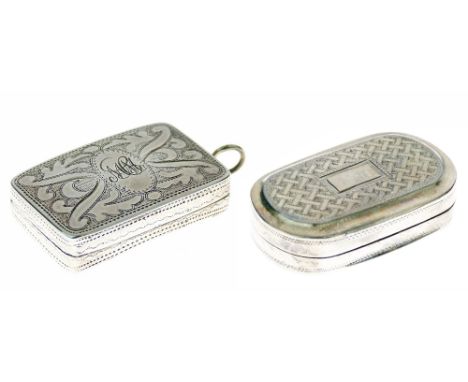 George IV silver vinaigrette having engraved decoration, the hinged cover opening to reveal a gilded interior with pierced an