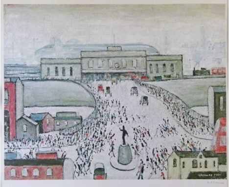 Laurence Stephen Lowry (1887-1976) - Signed coloured print - Station Approach, signed in pencil and with blind stamp, 40cm x 