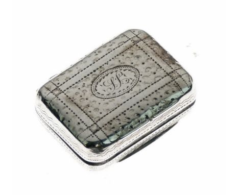 George IV silver vinaigrette having engraved decoration, the hinged cover opening to reveal a gilded interior with pierced an