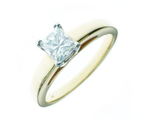 Single stone diamond ring, stamped '14k', the rectangular princess cut of approximately 0.7 carats, size L½, 4.5g gross  Cond