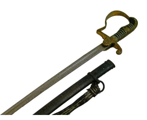 Third Reich army officers sword, plated curved blade 81cm, gilt hilt with curved engraved knuckle-bow and back-strap, 'dove' 