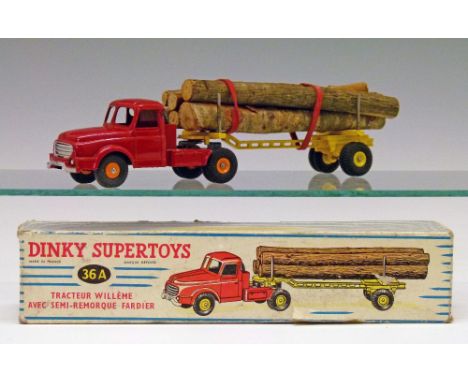 Toys - French Dinky die-cast - Willeme Tractor And Lumber Carrier (36a), boxed  Condition: Generally good with just some mino