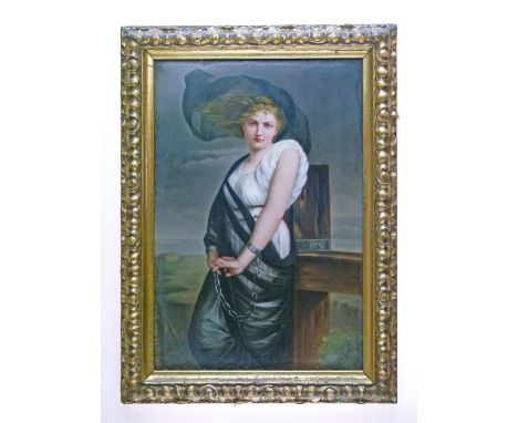KPM Berlin porcelain plaque - L'Esclave after Zoe Laure de Chatillon, verso with impressed marks and original labels, 24cm x 