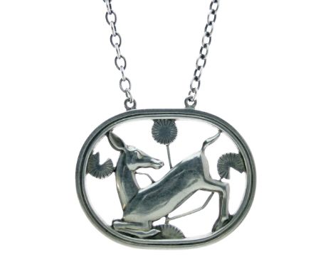 Georg Jensen - Silver kneeling doe pendant, stamped Jensen marks, number 95, London import marks for 1997, pendant 4.5cm acro