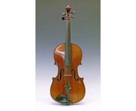 Late 19th Century German violin, the interior with facsimile Stradivarius label, the reverse with impressed monogram beneath 