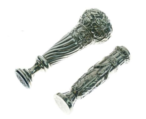 Victorian silver seal, the handle with foliate embossed and wrythened decoration, makers mark indistinct, London 1892, 9cm lo