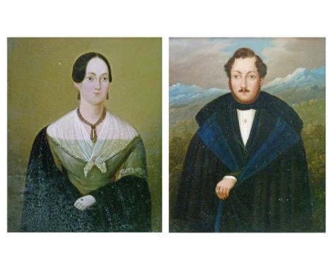 19th Century Swedish Primitive School - Pair of oils on metal panel - Portraits of Wilhelm Heinrich Hoffman (1813-1864) and E