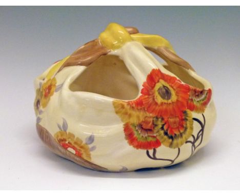 Clarice Cliff Rhodanthe bowl formed as a ribbon tied basket, 20cm wide  Condition: Some light wear to decoration, usual crazi