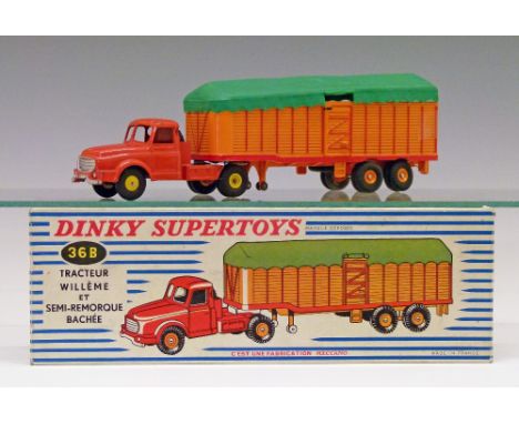 Toys - French Dinky die-cast - Willeme Tractor With Covered Semi Trailer (36b), boxed  Condition: Generally good with just so