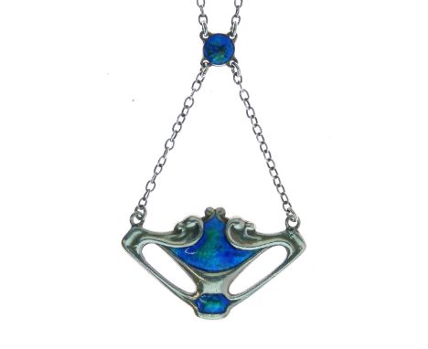 Charles Horner silver and enamel Art Nouveau pendant, on a chain, Chester 1909, chain 44cm long, pendant 3.5cm across  Condit