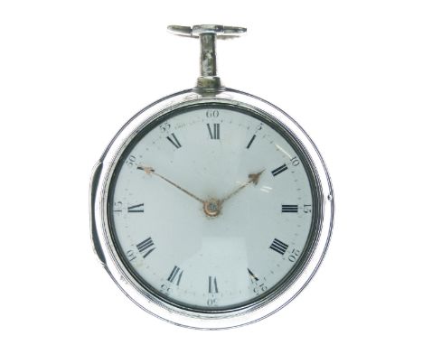 J. Eaton, London - George III silver pair cased pocket watch, London 1801, cased maker I.N. incuse, white enamel dial with gi