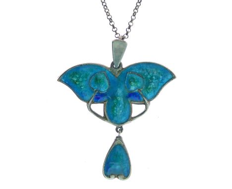 Silver and enamel Art Nouveau pendant on chain, by Gordel Vale & Co, Birmingham date letter obscure as marks are under the en