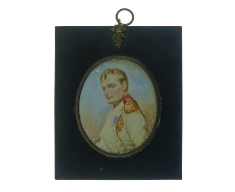 19th Century French School - Miniature on ivory - Portrait of Napoleon Bonaparte, after Paul Delaroche, 7.5cm x 6.25cm  Condi