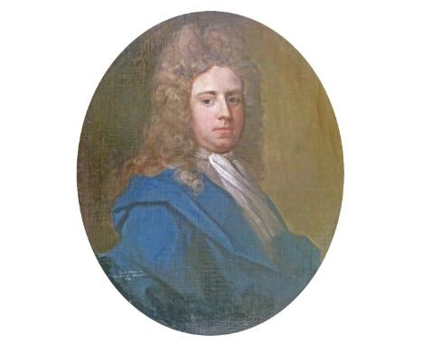 18th Century English School - Oval oil on canvas - Portrait of Thomas Wrightson (1674-1724) of Cusworth near Doncaster, inscr