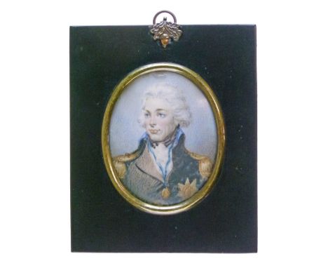 After Lemuel Abbott - 19th Century oval miniature - Portrait of Admiral Lord Horatio Nelson, 9cm x 7cm  Condition: **General 