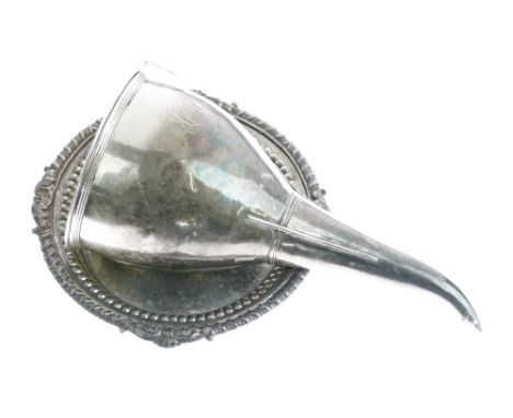 George III silver wine funnel, maker Elizabeth Morley, London 1809, 15.75cm high, 3.7oz approx together with a silver plated 