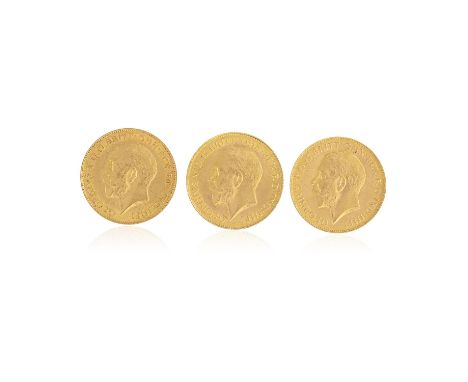 A COLLECTION OF THREE GEORGE V GOLD HALF-SOVEREIGNS, London - 1914 and 1918, South Africa 1925, mint mark, 12g* This lot is s