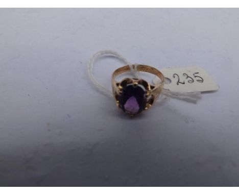 Single stone amethyst 9ct., hallmarked ring, size L   