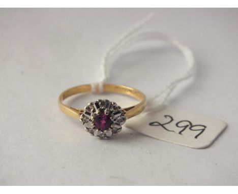 18ct gold ruby &amp; diamond cluster ring  approx size O  2.6g inc       