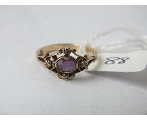 9ct amethyst &amp; diamond dress ring   approx size L        