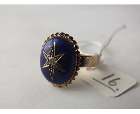 A Victorian diamond and enamel ring on engraved 9ct. shank,  B’ham 1866 by JM, size R      