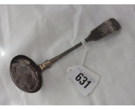 Exeter. Fiddle pattern cream ladle, 1867 by TS 28g.   