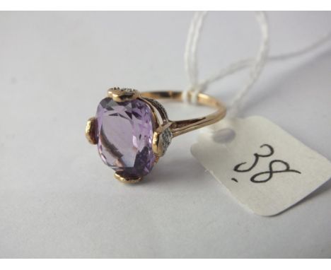 9ct large amethyst stone dress ring approx size N   