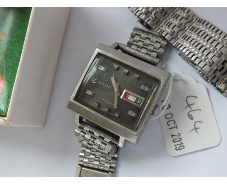 Gents Rado rectangular vintage wrist watch, with some  papers and strap        