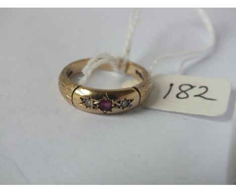 9ct ruby &amp; diamond gypsy ring  approx size M 3.9g inc       