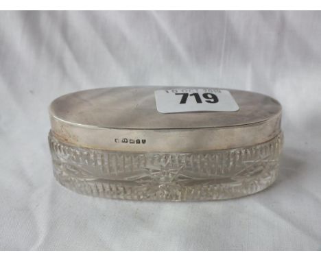 An oval pin jar with plain cover, 4” wide Lon     