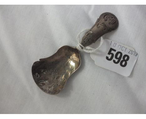 19thC continental scroll engraved caddy spoon    