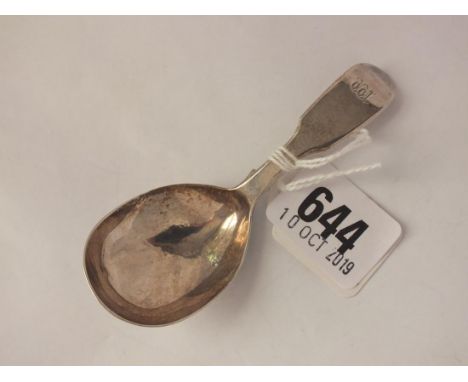 Victorian fiddle pattern caddy spoon, Lon 1844 by WE   