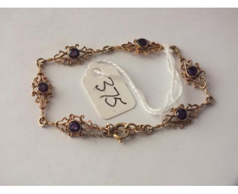 Fancy 9ct &amp; amethyst bracelet 5.7g inc     