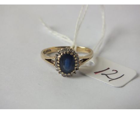 Vintage 9ct gold mounted sapphire   &amp; diamond ring approx size P 2.8g inc     